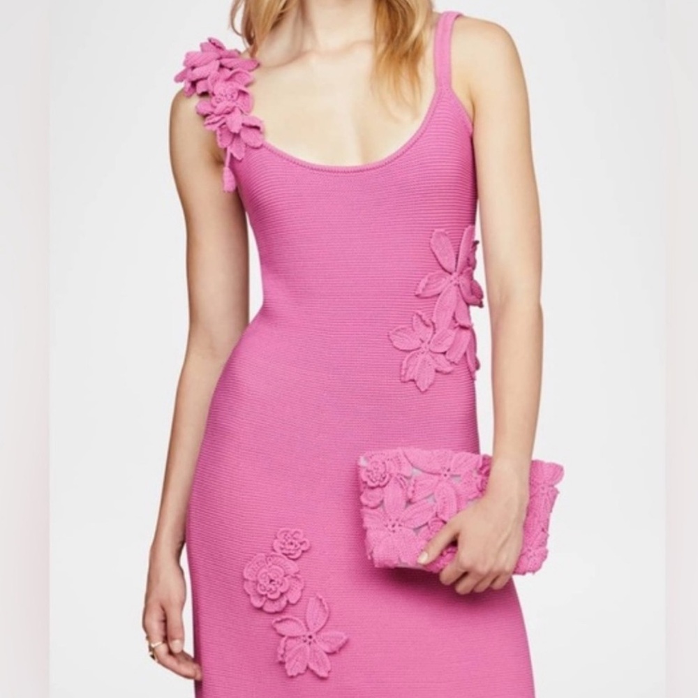 AMUR Allegra Floral Appliqué Knit Maxi Dress